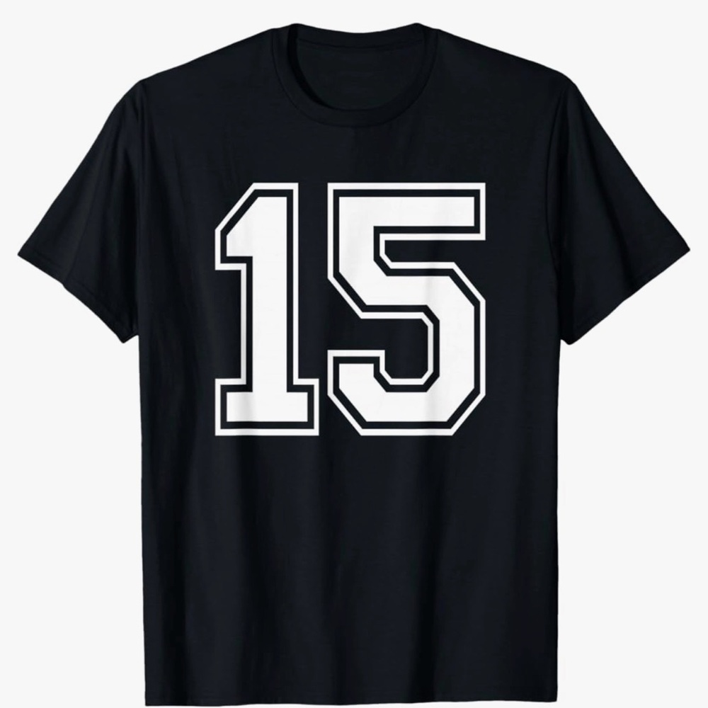 Men’s Black Short Sleeve Tee with White '15' Graphic size large